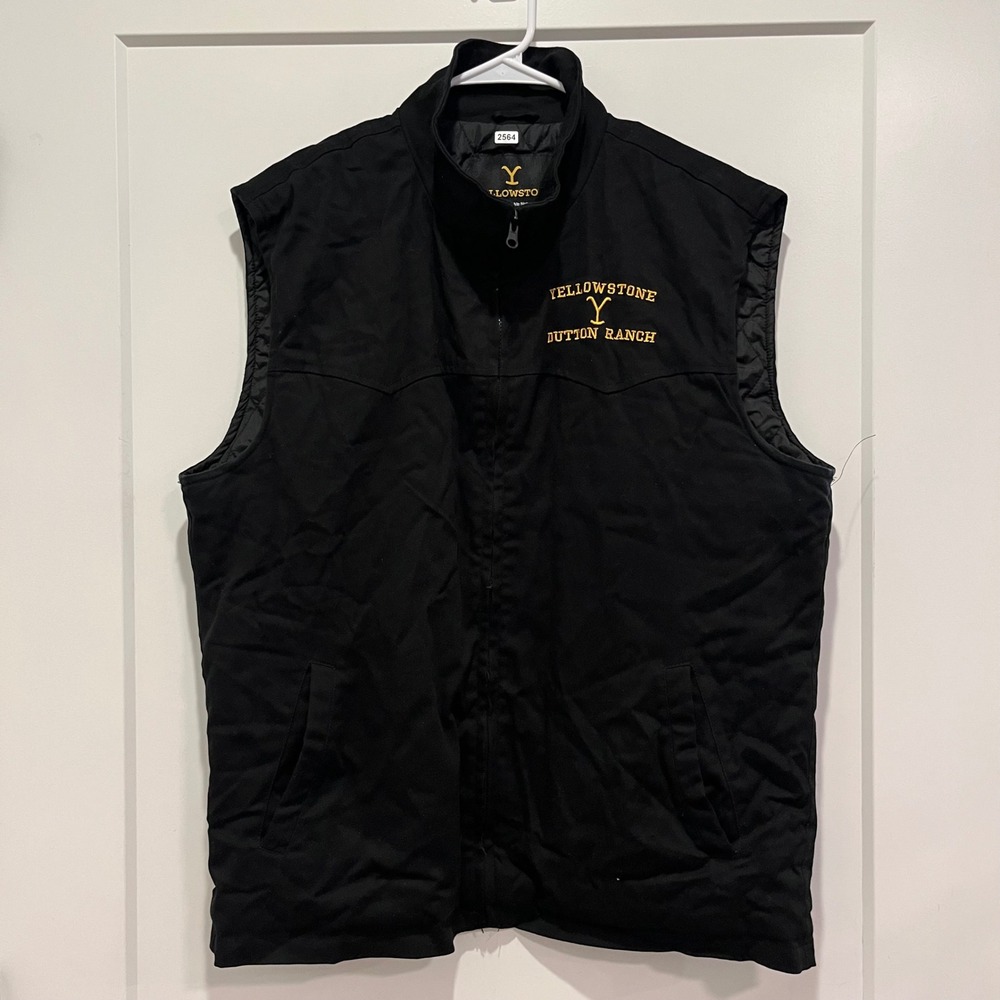 Yellowstone Dutton Ranch Mens Black Canvas Quilted Lined Workwear Vest Large